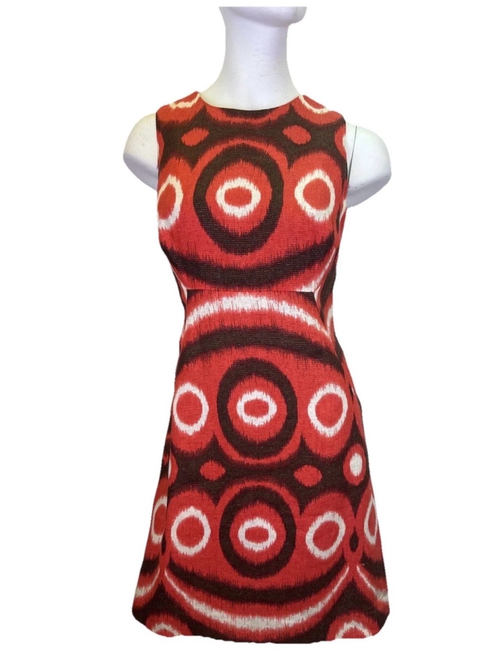 Tory Burch Orange and White Sleeveless Circle-Print Mini Dress